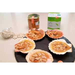 Alubias guisadas con mejillones en caldo de rape